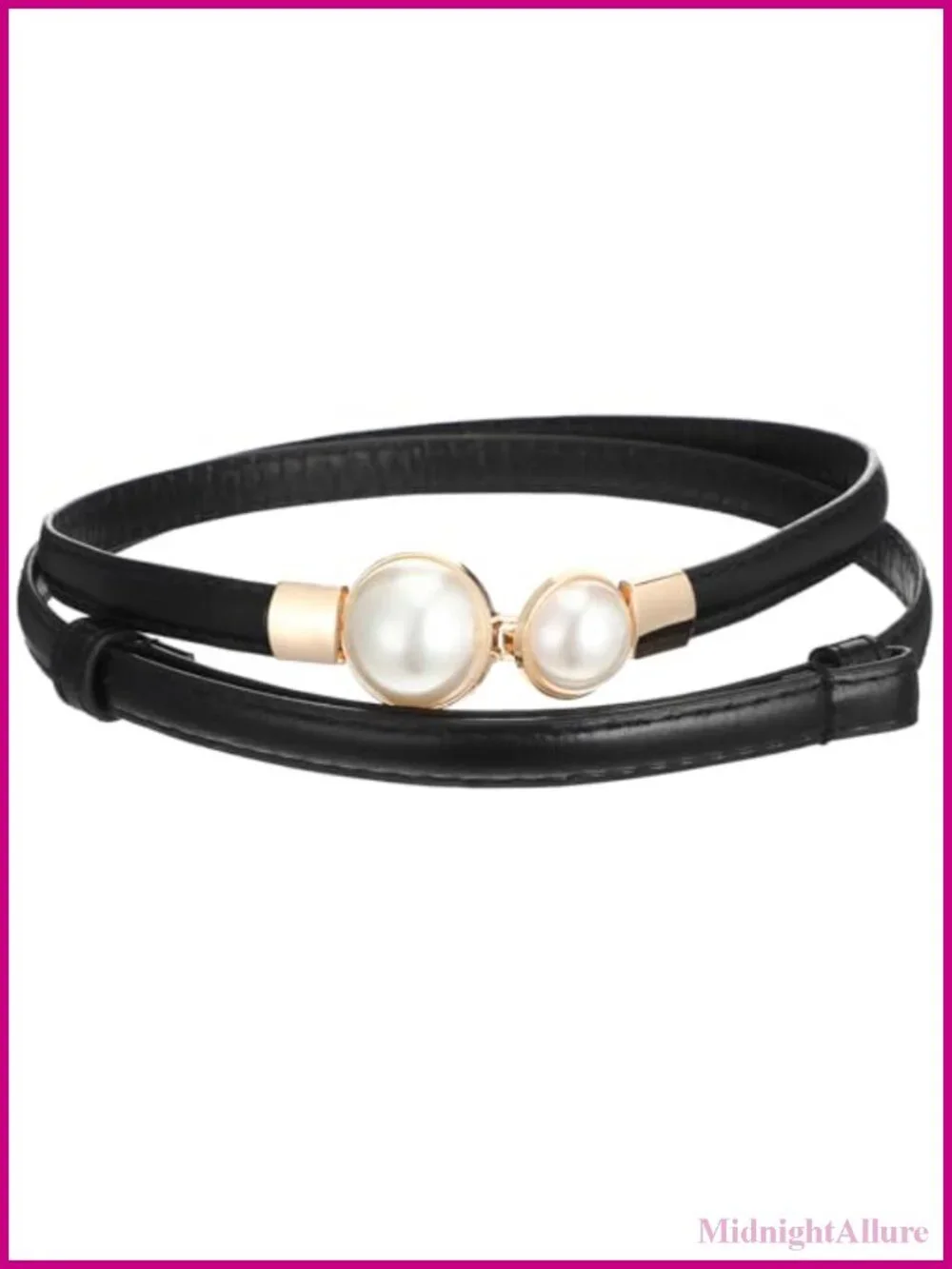 Thin PU Leather Pearl Buckle Skinny Waist Belt for Dress